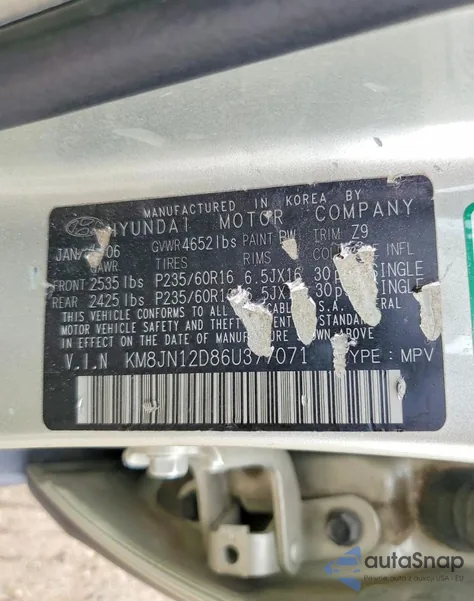 2006 Hyundai Tucson Gls z USA, uszkodzony, nr VIN KM8JN12D86U377071